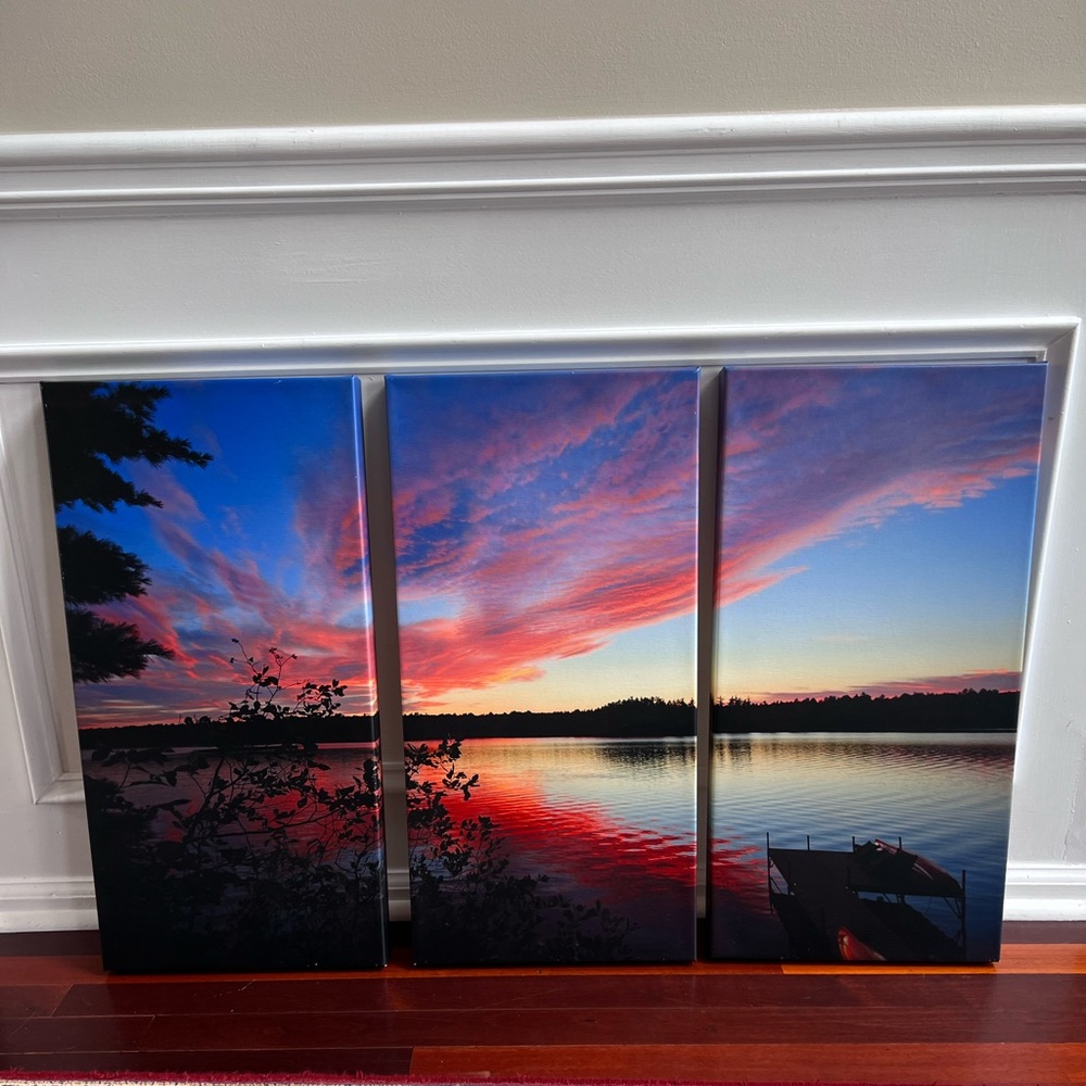 🌅 3 piece canvas lake art, Gorgeous Sunset 🌅